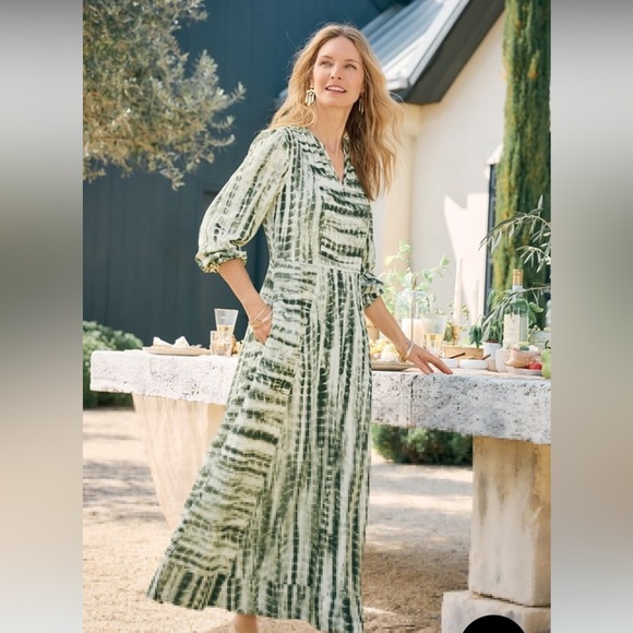 Soft Surroundings ‘Alejandra’ green tie dye 3/4 sleeve maxi dress Like New 1X - Picture 5 of 12